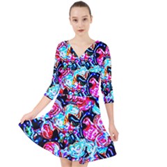 Neon Floral Quarter Sleeve Front Wrap Dress by 3cl3ctix