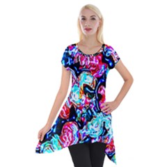 Neon Floral Short Sleeve Side Drop Tunic by 3cl3ctix