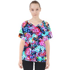 Neon Floral V-neck Dolman Drape Top by 3cl3ctix