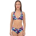 Neon Floral Double Strap Halter Bikini Set View1