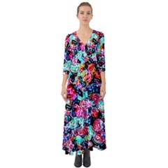 Neon Floral Button Up Boho Maxi Dress by 3cl3ctix