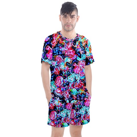 Neon Floral Men s Mesh Tee And Shorts Set by 3cl3ctix