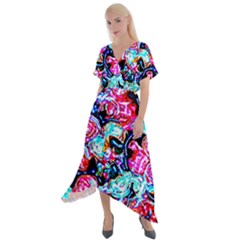 Neon Floral Cross Front Sharkbite Hem Maxi Dress by 3cl3ctix