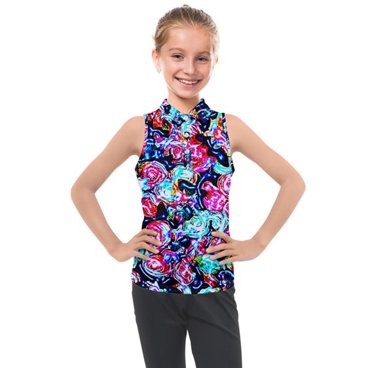 Neon Floral Kids  Sleeveless Polo Tee