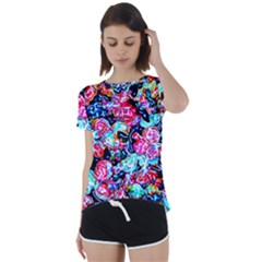 Neon Floral Short Sleeve Foldover Tee by 3cl3ctix