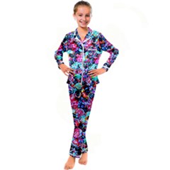 Neon Floral Kid s Satin Long Sleeve Pajamas Set