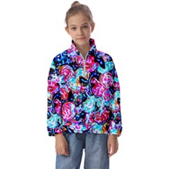 Neon Floral Kids  Half Zip Hoodie