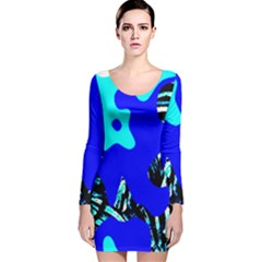 Abstract Tropical Long Sleeve Velvet Bodycon Dress by 3cl3ctix