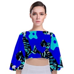 Abstract Tropical Tie Back Butterfly Sleeve Chiffon Top by 3cl3ctix