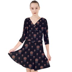 Funny Ugly Bird Drawing Print Pattern Quarter Sleeve Front Wrap Dress