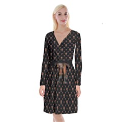 Funny Ugly Bird Drawing Print Pattern Long Sleeve Velvet Front Wrap Dress