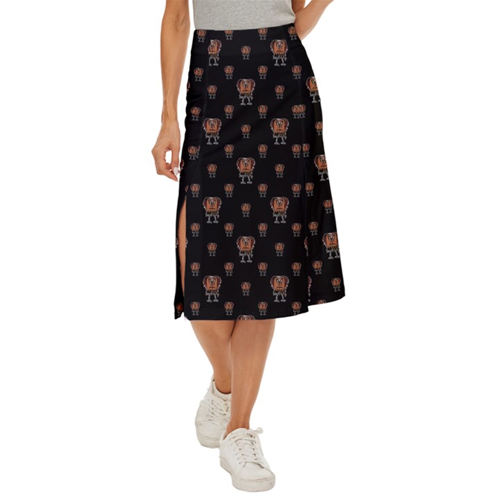 Funny Ugly Bird Drawing Print Pattern Midi Panel Skirt