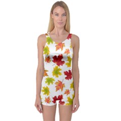 Bright Autumn Leaves One Piece Boyleg Swimsuit by SychEva