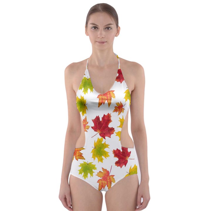 Bright Autumn Leaves Cut-Out One Piece Swimsuit