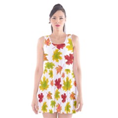 Bright Autumn Leaves Scoop Neck Skater Dress by SychEva