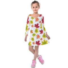 Bright Autumn Leaves Kids  Long Sleeve Velvet Dress by SychEva