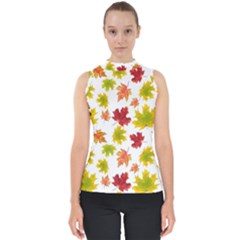 Bright Autumn Leaves Mock Neck Shell Top by SychEva