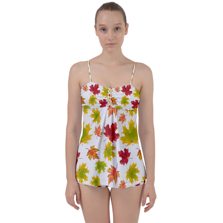 Bright Autumn Leaves Babydoll Tankini Set