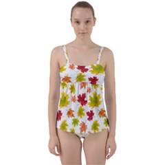 Bright Autumn Leaves Twist Front Tankini Set by SychEva