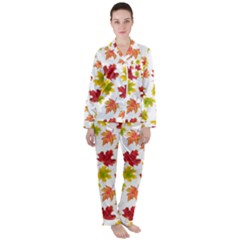 Bright Autumn Leaves Satin Long Sleeve Pajamas Set by SychEva