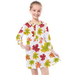 Bright Autumn Leaves Kids  Quarter Sleeve Shirt Dress by SychEva