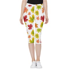 Bright Autumn Leaves Inside Out Lightweight Velour Capri Leggings  by SychEva