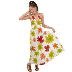 Bright Autumn Leaves Backless Maxi Beach Dress by SychEva