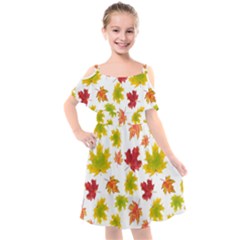 Bright Autumn Leaves Kids  Cut Out Shoulders Chiffon Dress by SychEva