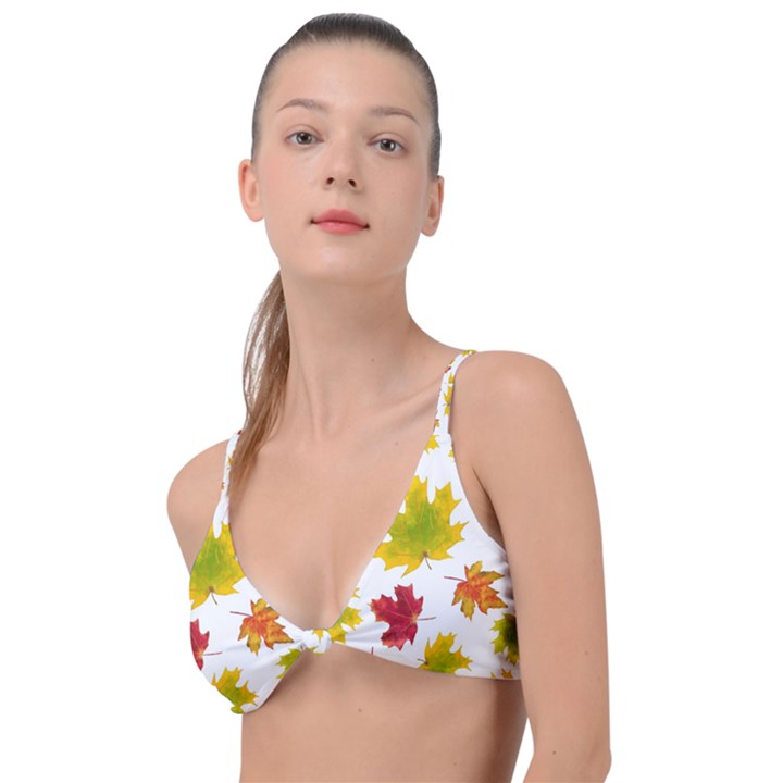 Bright Autumn Leaves Knot Up Bikini Top