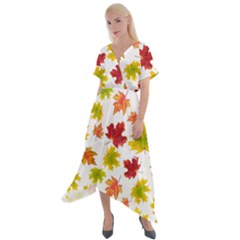 Bright Autumn Leaves Cross Front Sharkbite Hem Maxi Dress by SychEva