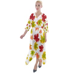 Bright Autumn Leaves Quarter Sleeve Wrap Front Maxi Dress by SychEva