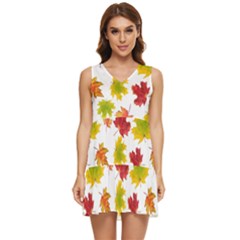 Bright Autumn Leaves Tiered Sleeveless Mini Dress by SychEva