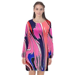 Painted Marble Long Sleeve Chiffon Shift Dress  by 3cl3ctix