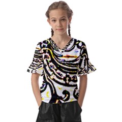 Faux Baroque Print Kids  V-neck Horn Sleeve Blouse by 3cl3ctix