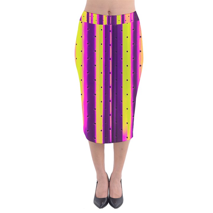 Warped Stripy Dots Velvet Midi Pencil Skirt