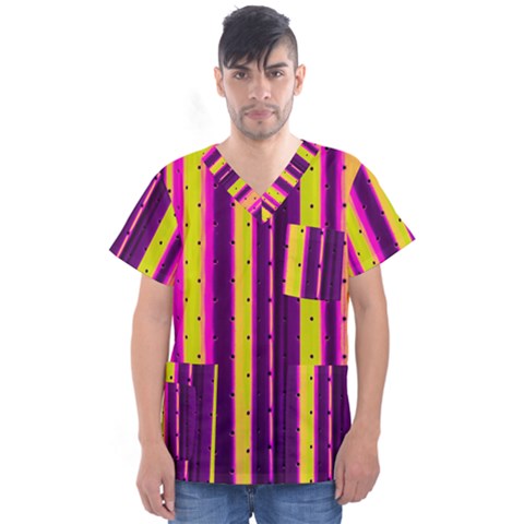 Warped Stripy Dots Men s V-neck Scrub Top by essentialimage365