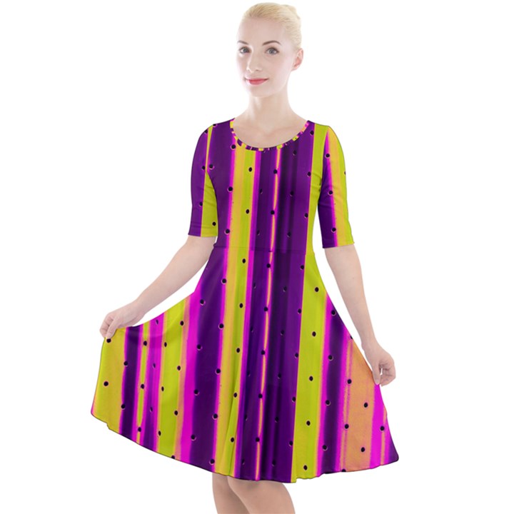 Warped Stripy Dots Quarter Sleeve A-Line Dress