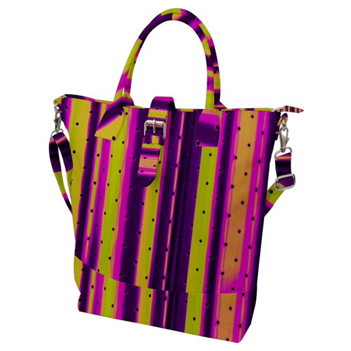 Warped Stripy Dots Buckle Top Tote Bag