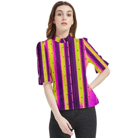 Warped Stripy Dots Frill Neck Blouse by essentialimage365