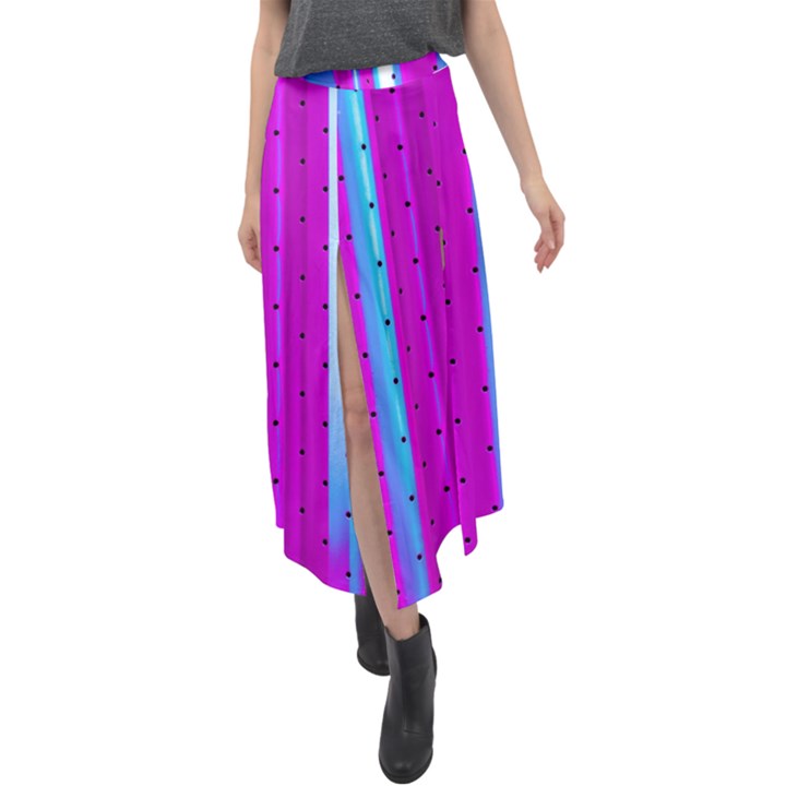 Warped Stripy Dots Velour Split Maxi Skirt