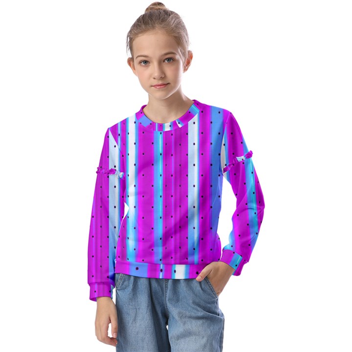 Warped Stripy Dots Kids  Long Sleeve Tee with Frill 