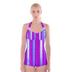 Warped Stripy Dots Boyleg Halter Swimsuit  by essentialimage365