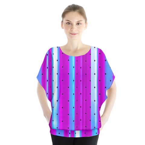 Warped Stripy Dots Batwing Chiffon Blouse by essentialimage365