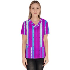 Warped Stripy Dots Women s V-neck Scrub Top by essentialimage365