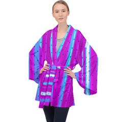 Warped Stripy Dots Long Sleeve Velvet Kimono  by essentialimage365