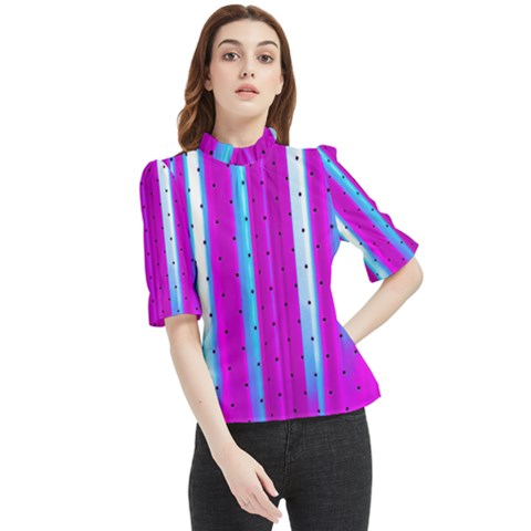 Warped Stripy Dots Frill Neck Blouse by essentialimage365