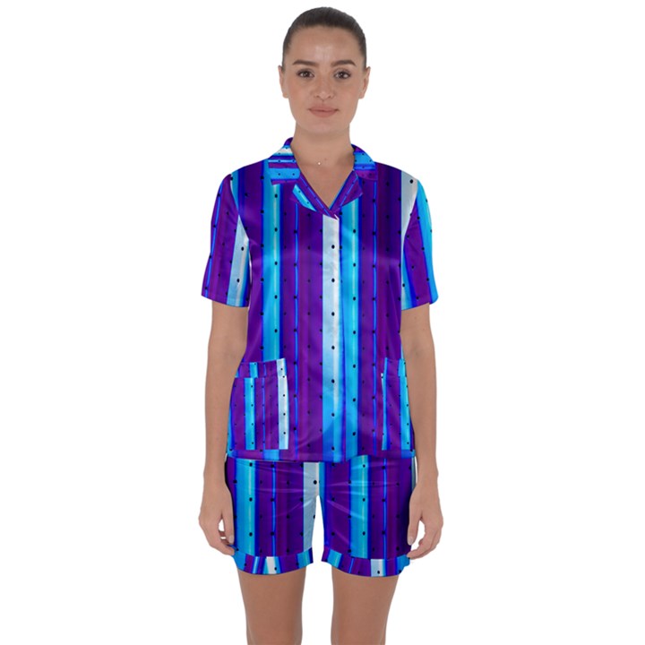 Warped Stripy Dots Satin Short Sleeve Pajamas Set