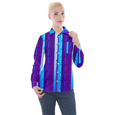 Warped Stripy Dots Women s Long Sleeve Pocket Shirt by essentialimage365