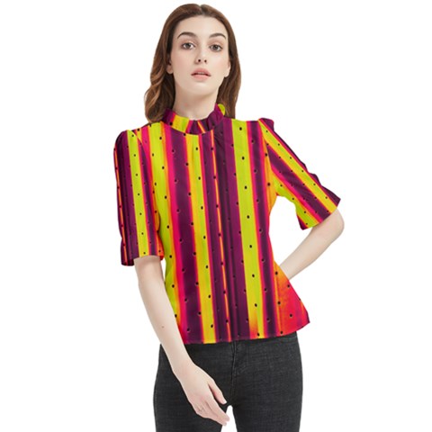 Warped Stripy Dots Frill Neck Blouse by essentialimage365