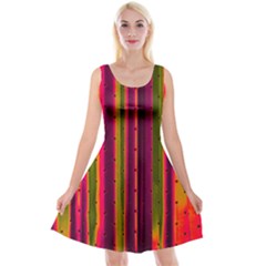 Warped Stripy Dots Reversible Velvet Sleeveless Dress